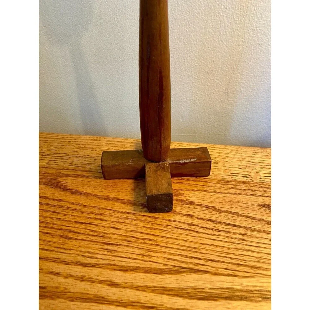 Mid Century Modern Wood Candlestick Holder Danish Pillar Round Dark Scandinavian